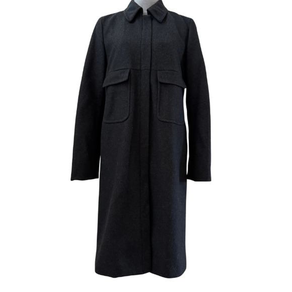 J. Crew Wool Blend Thinsulate Zip Front Trench Charcoal Gray Long Coat Size S - Picture 1 of 10